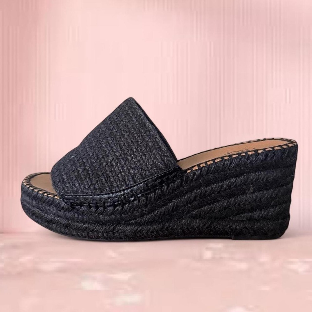 Nordstrom Rack, Women's Sandals, Size 7.5, Black Espadrille Wedge Slides